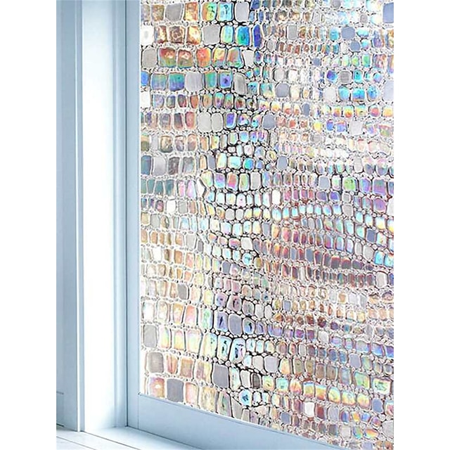  Window Privacy Film Stained Glass Window Film Rainbow Decorative Window Film Privacy Stained Glass Vinyl Self Adhesive Film Static Cling Insulation Window Sticker for Home Window Clings