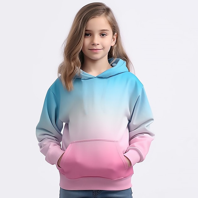  Girls' 3D Graphic Gradient Hoodie Long Sleeve 3D Print Summer Spring Fall Active Fashion Cute Polyester Kids 3-12 Years Outdoor Casual Daily Regular Fit