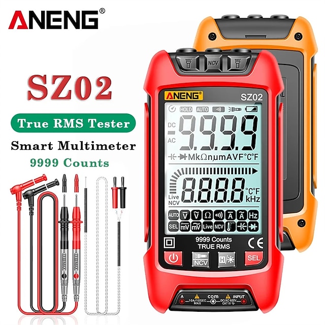  aneng sz02 multimetro digitale intelligente transistor smart tester 9999 conta true rms misuratore di capacità elettrica auto resistenza alla temperatura tester transistor
