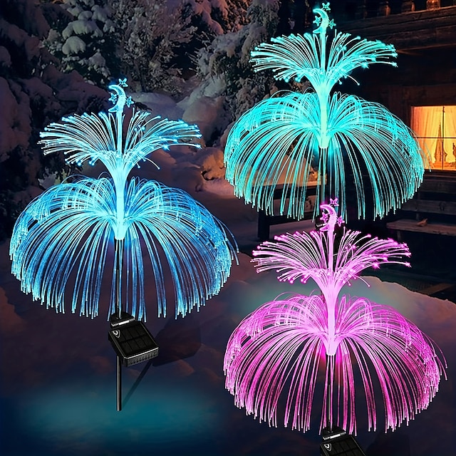  2 יחידות שמש אורות גן מדוזות שמש אור דשא חיצוני עמיד למים 7 צבעים משתנה כוכב ירח אור חצר עבור וילה גן שביל פארק נוף קישוט