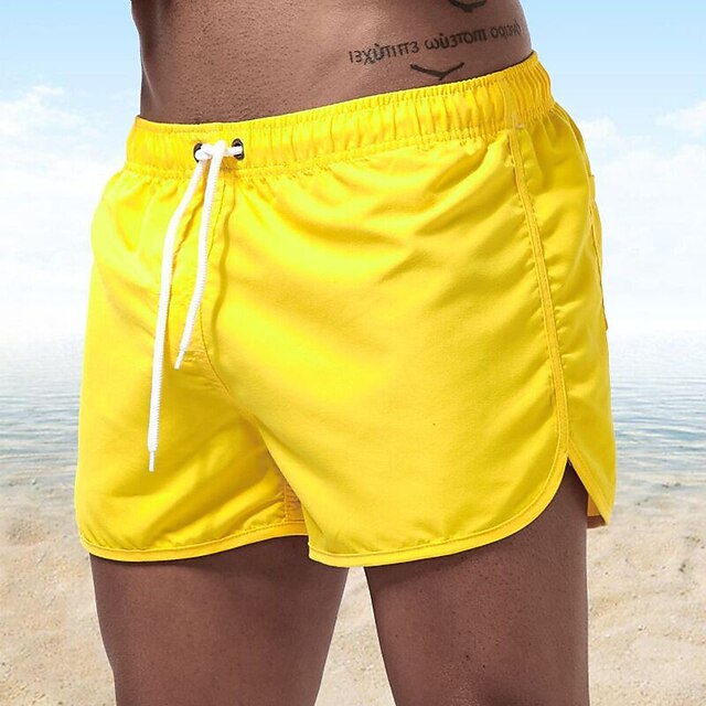 Men's Board Shorts Swim Shorts Swim Trunks Pocket Drawstring Straight Leg Plain Quick Dry