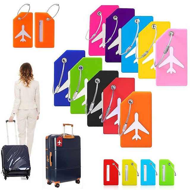  1 st bagagebricka för väska, bagagebrickor för resväskor, flexibla och ljusa resväskebrickor i silikon för resor, inkluderar namnkort med partiellt skyddsskydd (9 färger att välja på)