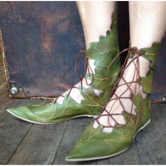  Retro Vintage Medieval Renascentista Sapatos Virar sapatos Fantasias Ranger Elfo Mulheres Tiro com arco Leaf Baile de Máscaras Festa / Noite Sapatos