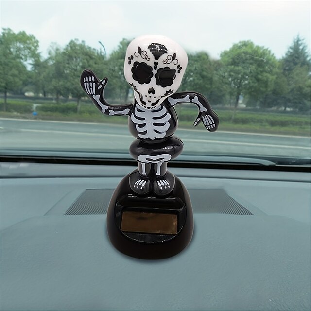 2 pièces halloween solaire bobble squelette secouant la tête danse jouet figurines voiture