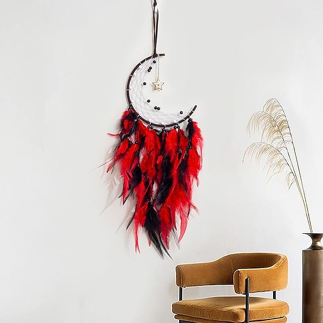  Red Moon Dream Catcher Handmade Gift Wall Hanging Decor Art Ornament Craft Butterfly Feather For Kids Bedroom Wedding Festival