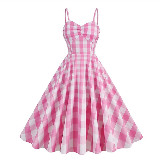  Retro Antiguo 1950s Rockabilly Vestido de una línea Vestido swing Halter Cuadros A Cuadros A cuadros Guingán Disfraz Mujer Mascarada Casual Diario Despedida de Soltera Adulto Vestido Vestidos de