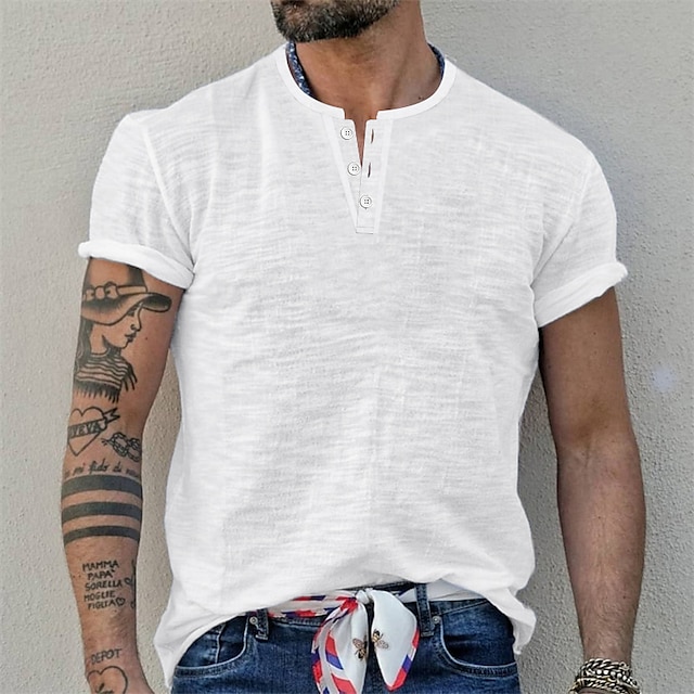  男性用 Tシャツ ヘンリーシャツ 平織り ヘンリー ストリート 祝日 半袖 衣類 ファッション カジュアル 快適