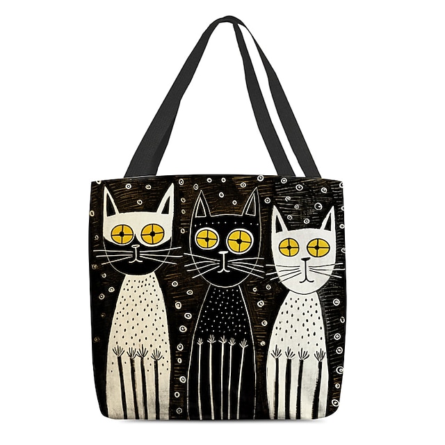 Large-capacity cat and floral print tote bag