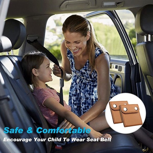  כוונון חגורת בטיחות מושב בטיחות לרכב 2 חבילות חגורות בטיחות מעור pu לילדים מגביל חגורת הריון מהדק בטן נגד מתיחה בצוואר