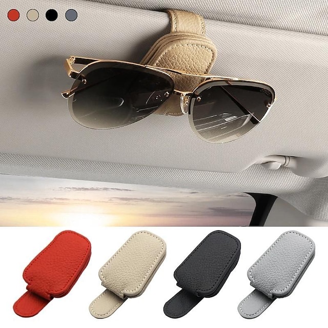  hengende beskyttende bilbrilleholder sterk magnet brilleklemme pu-lær solskjerm plassbesparende universalbiltilbehør