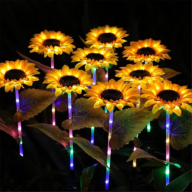  Solar-Sonnenblumen-LED-Leuchtmast – Simulationspflanzenlampe für Wege und Höfe für Feiertagspartys und Landschaftsdekoration, wasserdichte Rasenbodenleuchte