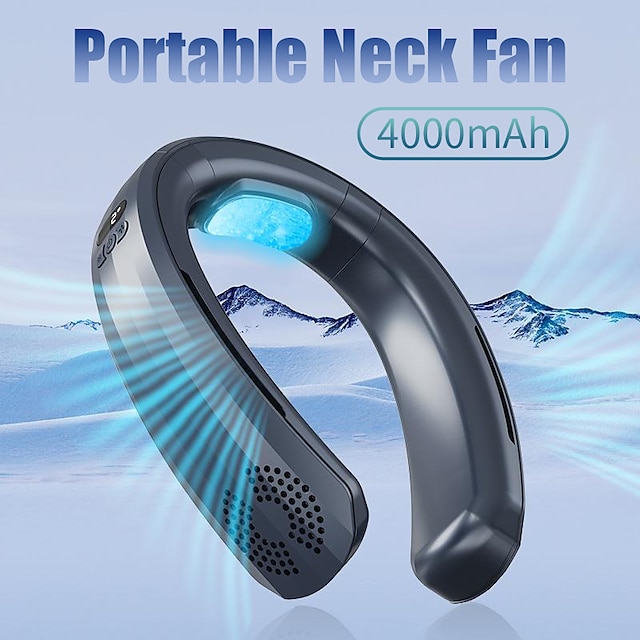  Portable Neck Fan 4000mAh Mini Cooling USB 3 Speeds Bladeless Mute Fan Rechargeable Hanging Neck Portable Fan Wireless