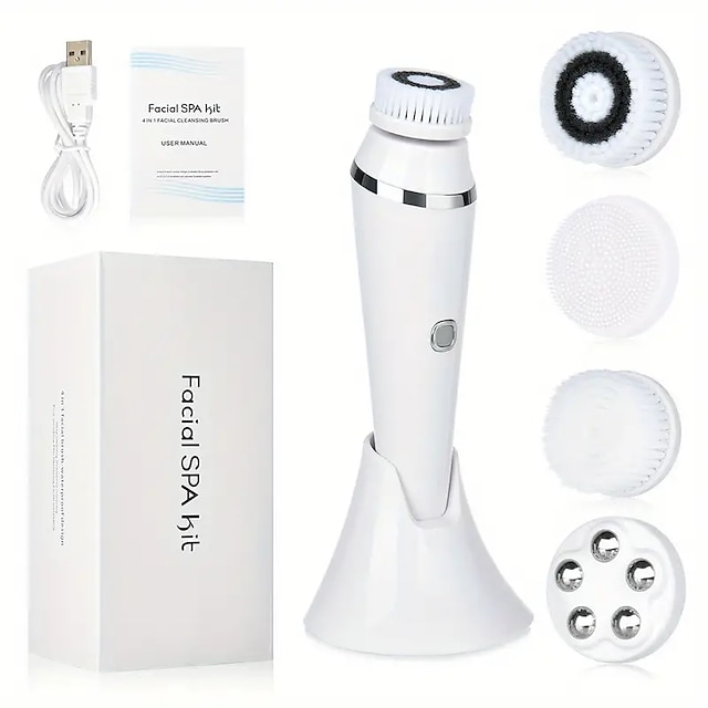  4-in-1 elektrische gezichtsreinigingsborstel gezichtsmassager gezichtskit set gezichtswasborstel gezichtsmachine exfoliërende borstel en gezichtsmassager skin spa kit waterdichte mee-eter acne