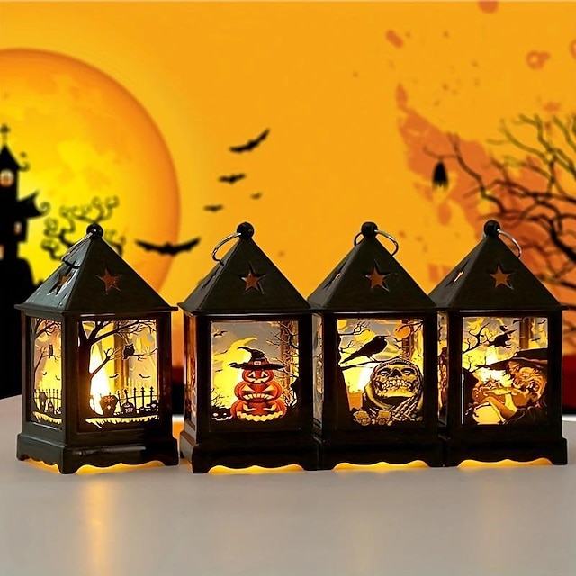  Halloween Wind Lamp Scene Night Light Led Electronic Candle Lamp Ghost Portable Pumpkin Lamp Candle Holder
