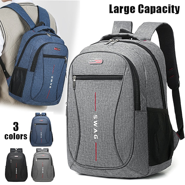  Men's Backpack School Bag Bookbag Commuter Backpack School Daily Solid Color Oxford Cloth Large Capacity Breathable Lightweight Zipper Black Blue Grey