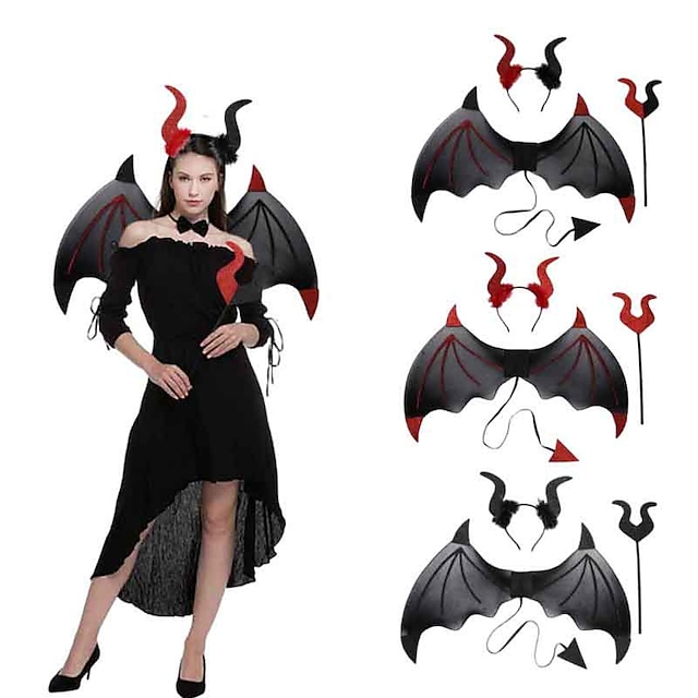  Diadema de Bruja Vampiro Diablo Halloween Props Alas de Murciélago para Adultos Mujeres Disfraz de Halloween Carnaval Fácil Disfraz de Carnaval para la Noche de Walpurgis