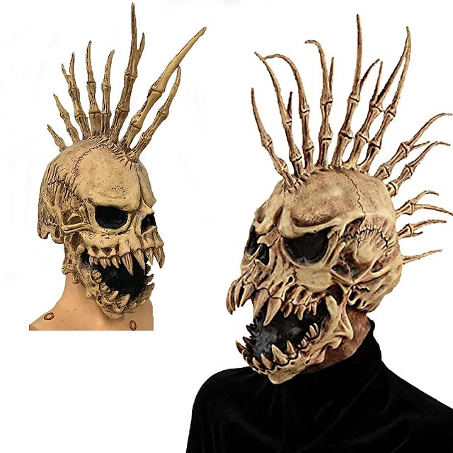  Halloween Skull Mask Scary Full Head Skeleton Headgear Creepy Biochemical Mask Realistic Halloween Cosplay Latex Horror
