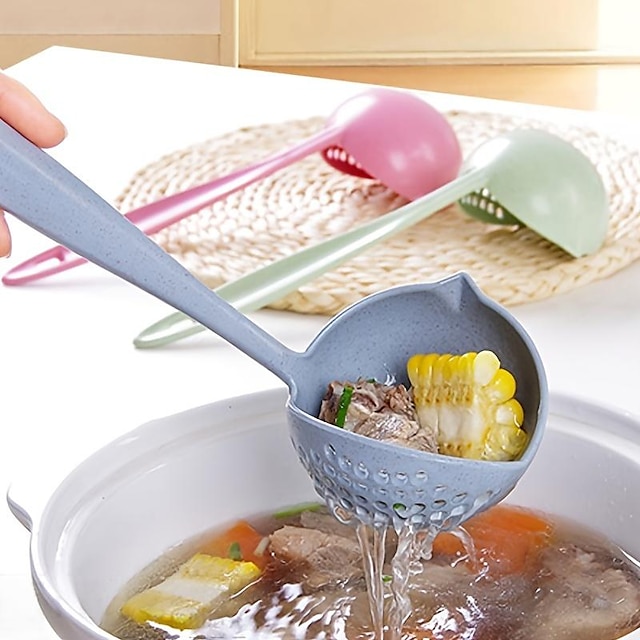  cucchiaio da minestra a manico lungo con filtro - colino da cucina multifunzionale 2 in 1 e strumento da cucina per una facile preparazione e filtrazione della zuppa, adatto a vari scenari di utilizzo