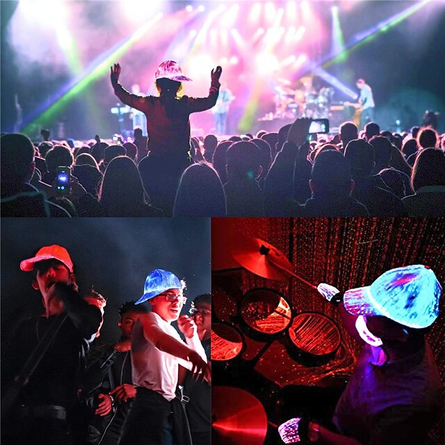 thumbnail image 2 of Led Light Up Hat With 7 Colors Flashing Light Made Of Fiber Optic, Neon Glowing Baseball Cap Funny Luminous Hats For Night Rave Party, Team Building 2 of 14