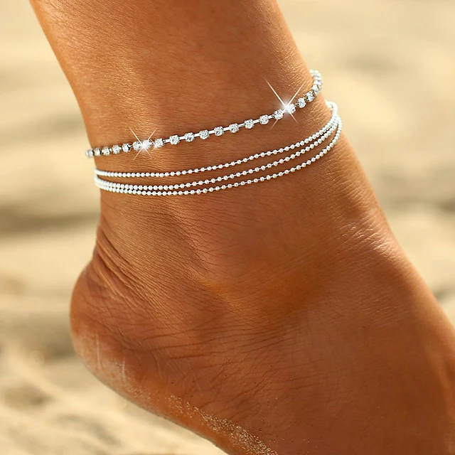 Ankle Bracelet Women's Body Jewelry For Holiday Beach Rhinestone Alloy Silver 1 PC 6