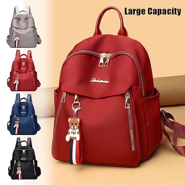  Women's Backpack Mini Backpack Commuter Backpack School Daily Solid Color Oxford Cloth Large Capacity Lightweight Durable Pendant Zipper Black Red Blue