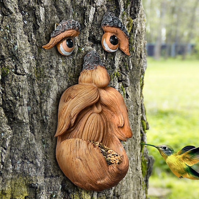 Tree Monster Bird Feeder Outdoor Garden Bark and Facial Features Creative Decorative Resin Crafts Suitable for Wall Decoration Courtyard Trunks etc 1PC