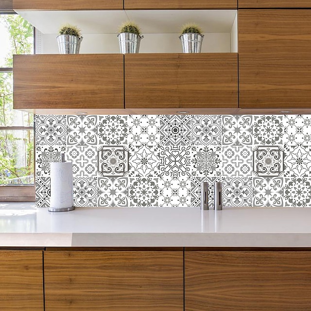  10kpl 15*15cm retro vedenpitävät laattatarrat keittiöön kylpyhuone keittiön koristeluun harmaa laattakuvio mattalattia tarra
