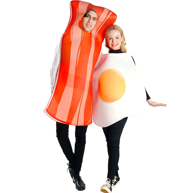 Couples Egg Bacon Strip Funny Costumes Halloween Group Couples Costumes Men's Women's Movie Cosplay Cosplay Costumes Funny Costume Yellow Red Leotard / Onesie Halloween Carnival Masquerade 7