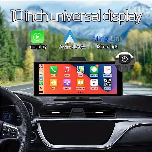  trådløs for carplay bilstereo 10-tommers ips touch bærbar bilavspillingsskjerm lyd bilradiomottaker med android bil bt siri/google assistent multimediaspiller
