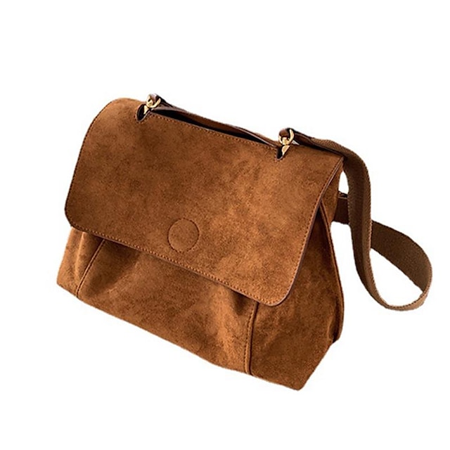  Women's Crossbody Bag Shoulder Bag Messenger Bag Faux Suede Daily Holiday Buckle Adjustable Large Capacity Durable Solid Color Brown