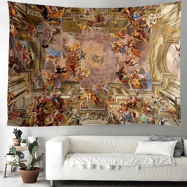 Vintage Renaissance Ceiling Hanging Tapestry Wall Art Large Tapestry Mural Decor Photograph Backdrop Blanket Curtain Home Bedroom Living Room Decoration 18