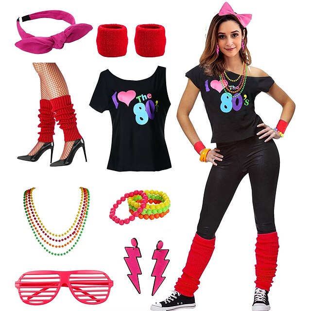 Retro Vintage Disco 1980s Outfits Accessories Off Shoulder T-Shirt I ...
