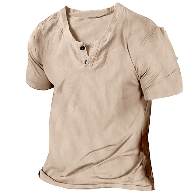  Pánské plátěná košile Košile pro volný čas Letní košile Plážová košile Tričko Bez vzoru Do V Ležérní Denní Krátký rukáv Oblečení Módní Pohodlné