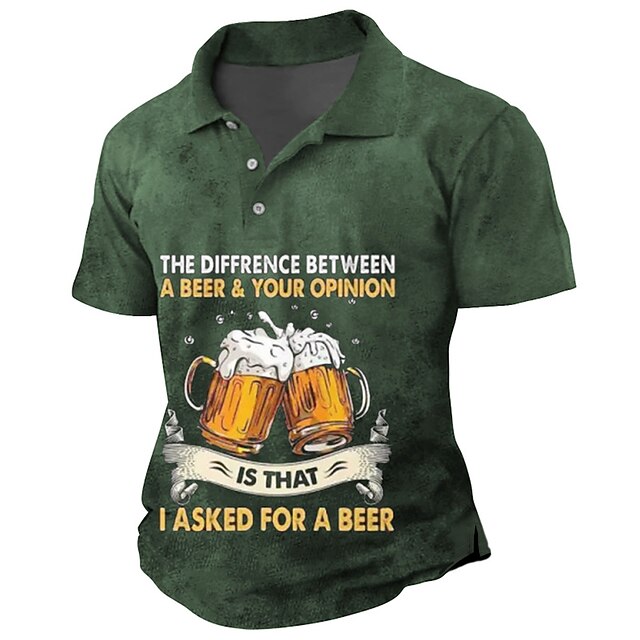  Homens Letra Estampas Abstratas Cerveja Camiseta Polo Camisa de golfe Manga Curta Camisa Aberto para a Lateral Ao ar livre Rua Preto Vermelho Azul Marinha Verde Imprimir Roupa Esportes Moda Roupa de