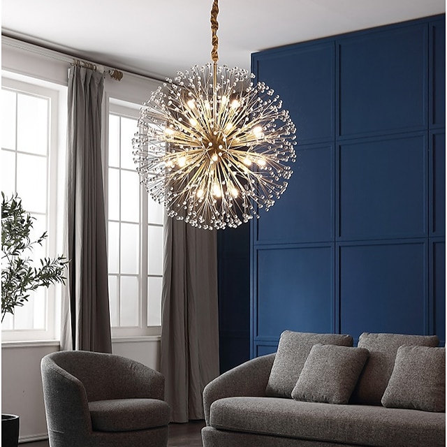  moderne gull krystall lysekroner, 18/24-lys 60/77cm løvetann fyrverkeri pendel belysning, ball hengende lysekrone lysarmaturer for spisestue soverom stue kjøkken øy 110-240v