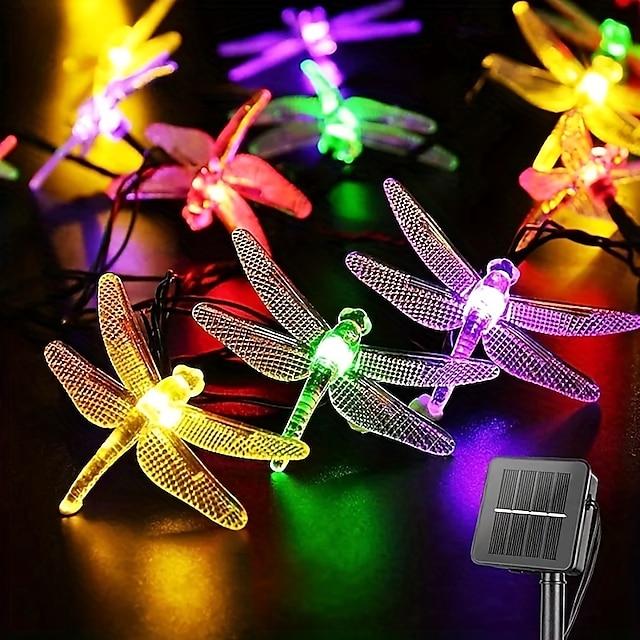  1 Stück Solar-Libellen-Lichterkette, wasserdicht, 20 LEDs, Libellen-Lichterkette, dekorative Beleuchtung für drinnen und draußen, Haus, Garten, Rasen, Zaun, Terrasse, Party