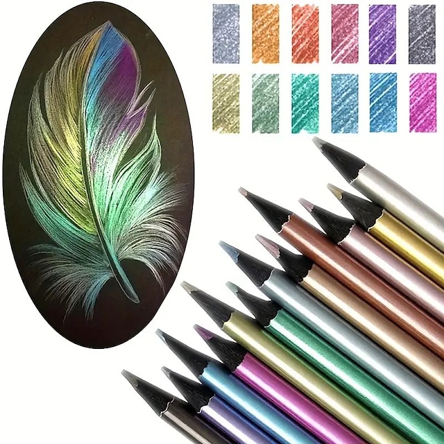  Lápis metálicos de 18 cores, lápis de cor, lápis de cor, materiais de arte
