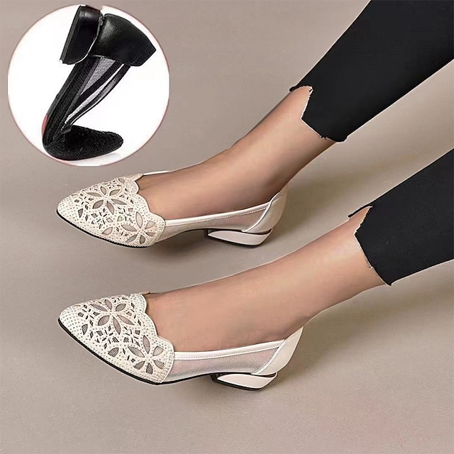  Women's Flats Clear Shoes Comfort Shoes Daily Solid Color Cut-out Summer Sparkling Glitter Zipper Flower Low Heel Round Toe Elegant Casual Minimalism Walking Faux Suede PU Loafer Black Beige