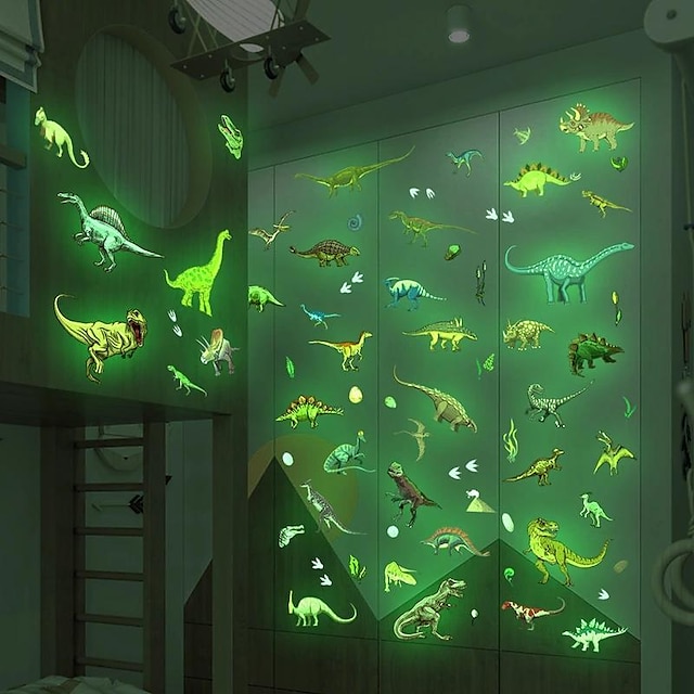  pimeässä hohtavat dinosaurusseinätarrat, vihreä valaiseva tarra, irrotettavat vedenpitävät itseliimautuvat vinyylitarrat, olohuoneen seinäsisustus makuuhuone keittiön tausta seinä lastenhuone, kodin