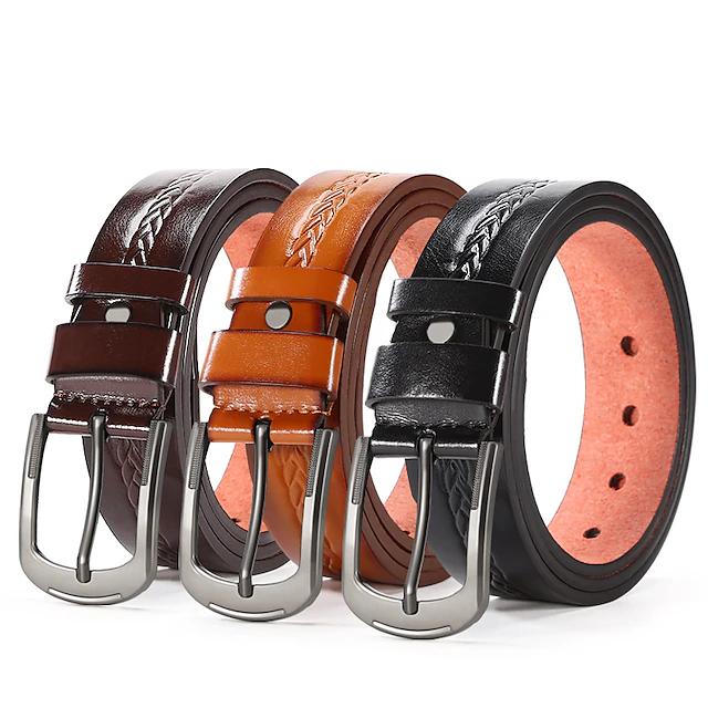 Men's Faux Leather Belt PU Belt Black Camel Alloy Plain Daily Wear Going out Weekend 8