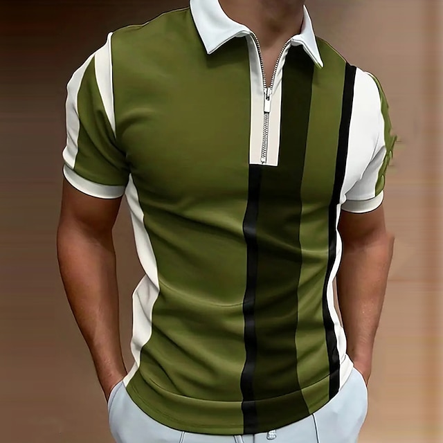 Men's Polo Shirt Lapel Polo Zip Polo Golf Shirt Striped Graphic Prints ...