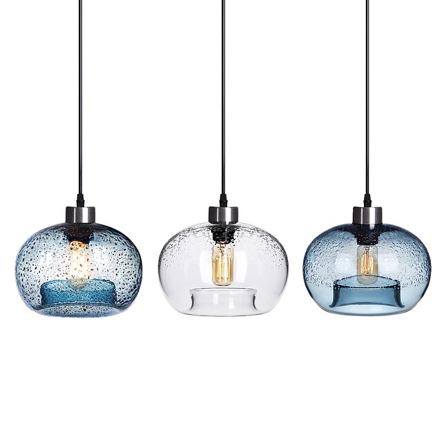  подвесные светильники из дутого стекла, кухонные островные светильники, прозрачный пузырьковый матовый никель, диаметр 9 дюймов, 110–240 В