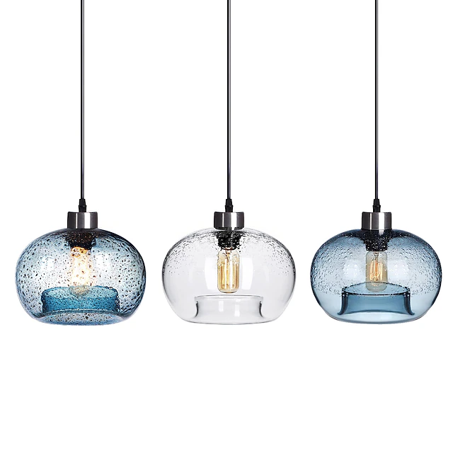 Pendant Lighting Blown Glass Kitchen Island Lights Clear Bubble Brushed