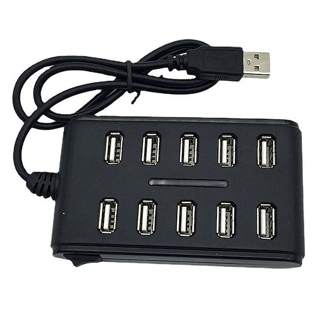 Portable 1PC General Purpose Work Home With Switch ABS Plastic Double Row Ten Port USB HUB 9