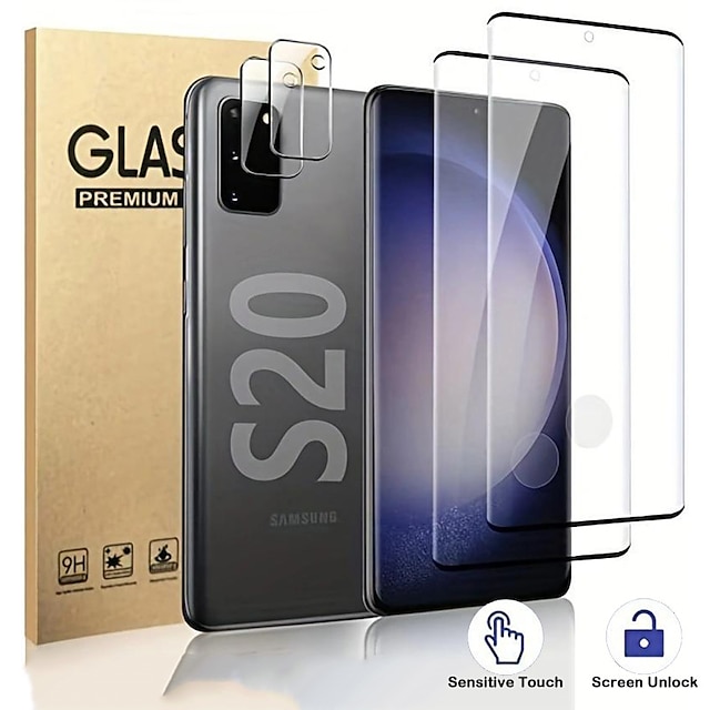  [2+2Pack] Screen Protector + Camera Lens Protector For Samsung Galaxy S24 Ultra Plus S23 S22 S21 S20 Plus Ultra S10 Note 20 Ultra 10 Plus Note10 Lite Tempered Glass 9H Hardness Anti Bubbles