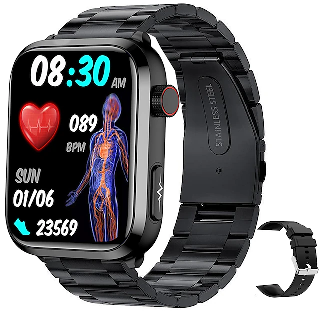 iMosi ET210 Smart Watch 1.91 inch Smartwatch Fitness Running Watch Bluetooth ECG+PPG Temperature Monitoring Pedometer Compatible with Android iOS Women Men Long Standby Hands-Free Calls Waterproof IP 15