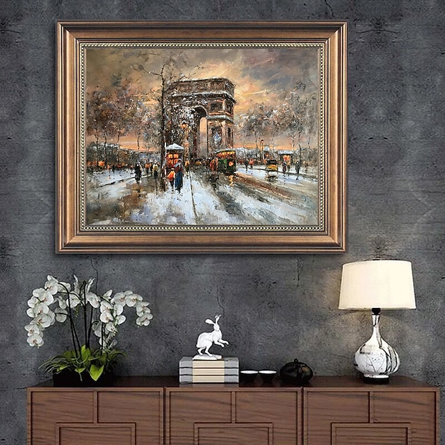  Handmade Oil Paintings Canvas Wall Art Decoration Impression Knife Painting Famous Street view of Paris Landscape for Home Decor Rolled Frameless Unstretched Painting