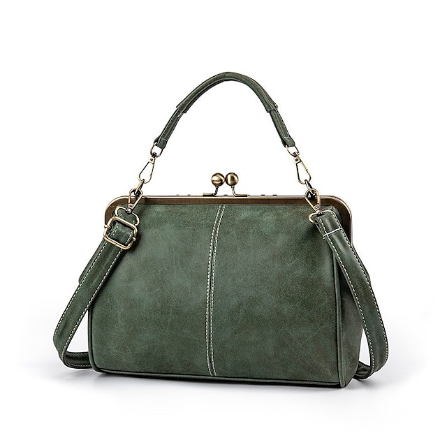  dames vintage handtas kiss lock schoudertas tas retro draagtas messenger bag, groen, 1