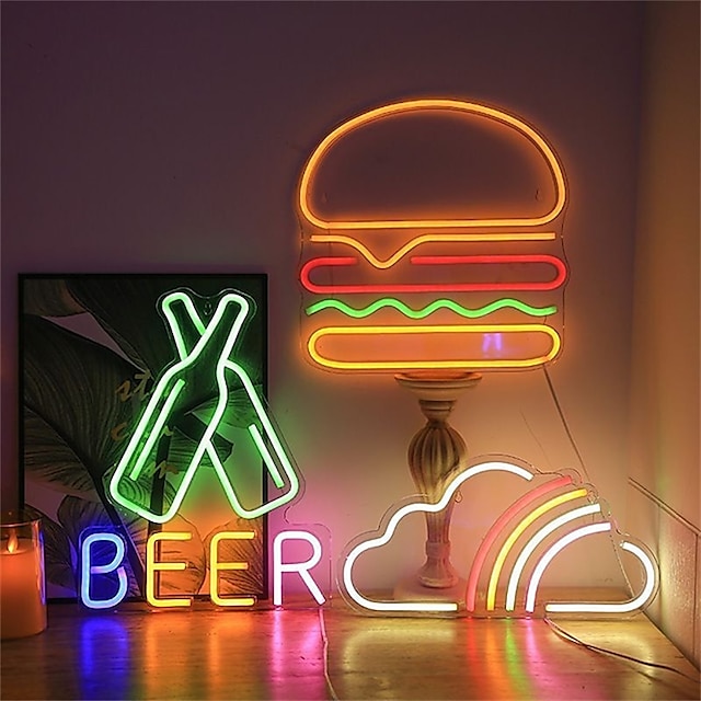  Oktoberfest Cheers Beer Bottle Neon Bar Sign USB ON/OFF Switch Burger LED Neon Light for Pub Party Restaurant Club Shop Wall Decor