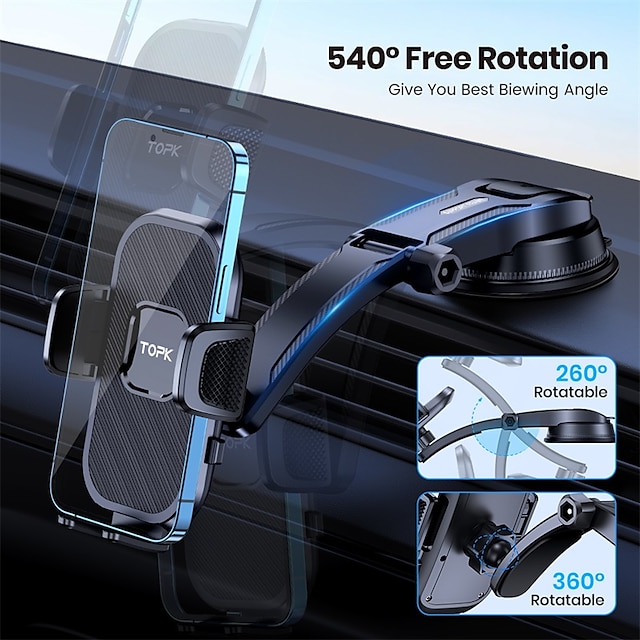 TOPK Phone Holder for Cars 2-IN-1, Car Phone Holder Mount for Dashboard & Air Vent Compatible with iPhone Samsung Android
